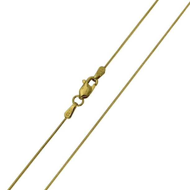 16 Inches 14K Real Yellow Gold 0.7mm Round Snake Chain Necklace 